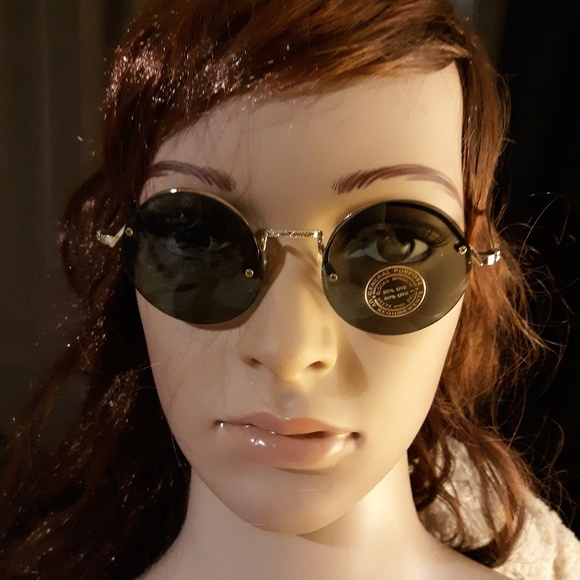 Round Metal Frame Sunglasses w/Black Plastic Brim - Picture 1 of 4